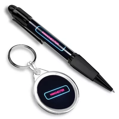 1 Ballpoint Pen & 1 Keyring Set Neon Sign Design Manchester City England #350221 • £5.99