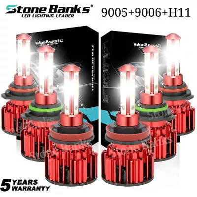 4-Sides 9005 9006 H11 LED Combo Headlight Kit Hi Low Beam Bulbs 6000K Fog Lights • $23.99