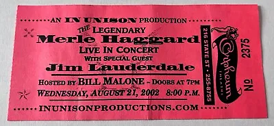 Vintage Merle Haggard-Jim Lauderdale Ticket Stub 8-21-2002 Madison Wisconsin  • $22.49