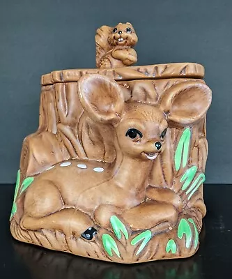 Vintage Twin Winton Cookie Jar Deer Fawn Chipmunk Squirrel Tree Stump • $49.99