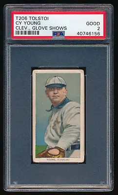 1909-11 T206 Cy Young Glove Shows Cleveland Tolstoi Cigarettes Back PSA 2 GOOD • $4999.99