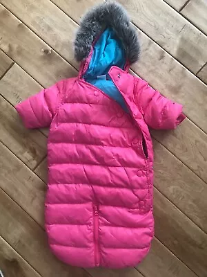 (E) EUC! Hanna Andersson Girls SnowSuit Size 60 Pink Puffer Faux Fur Hood • $29.99