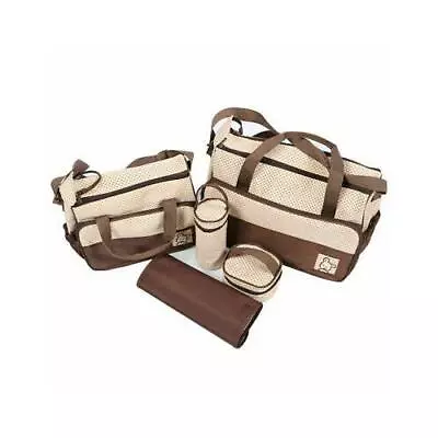 5pcs Baby Diaper Nappy Changing Bag Set Mommy Handbag Mat & Bottle Holder Brown • £20.38