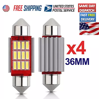 4 X Bright White 6418 C5W 36MM Festoon LED License Plate Tag Light Bulbs 6000K • $8.45