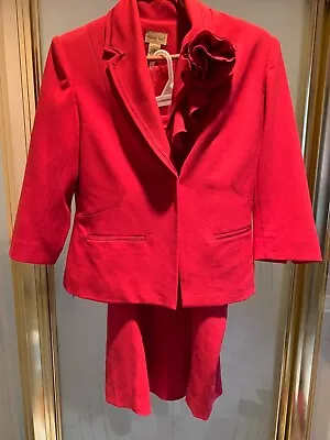 Midnight Velvet Size 6 Red Rose Lapel Pleated Back Skirt Suit Set • $20.65