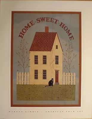 Art Print~HOME SWEET HOME~Warren Kimble~folk~house~cat White Picket Fence 16x20 • $15.49