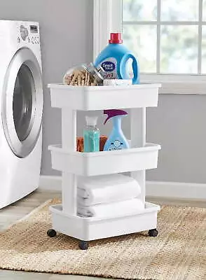 Mainstays 3-Tier Plastic Multi-Purpose Rolling Laundry CartWhiteNew • $13.48