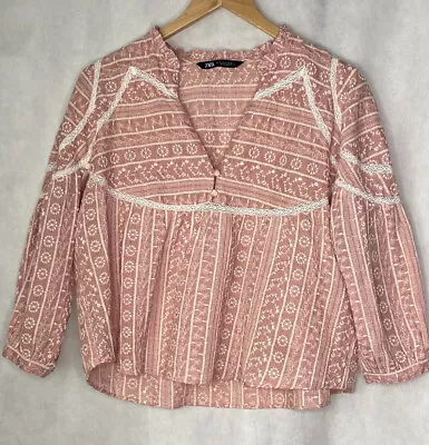 Zara Women’s Pink Blouse Belle Sleeves Peplum Blouse 3/4 Sleeves Size Small • $12.99