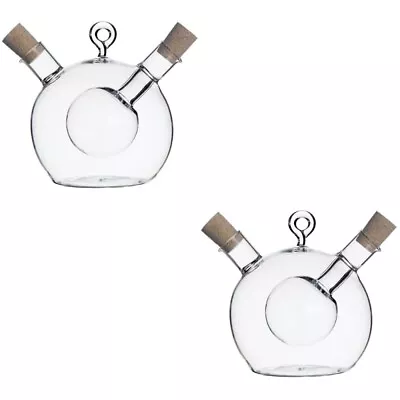 2 Pcs Glass Oil Dispenser With Cork Stoppers For Kitchen Condiments • £19.65