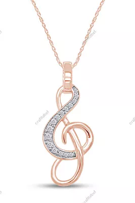 1/7ct Natural Diamond Music Note Pendant 18  Necklace In 925 Sterling Silver • $137.99