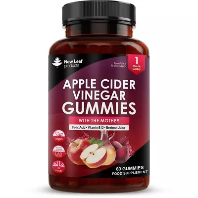 Apple Cider Vinegar Gummies With The Mother 1000mg + Vitamin B12 & Folic Acid • £10.95