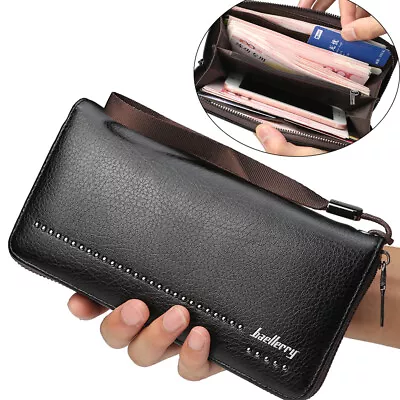 Leather Long Wallets For Men Zip Around Wallet Checkbook Cash Credit Card Holder • $11.65