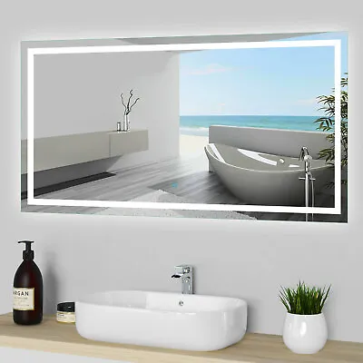 LED Bathroom Mirror Light Illuminated Demister Pad Touch Control Wall Mount IP44 • £272.99