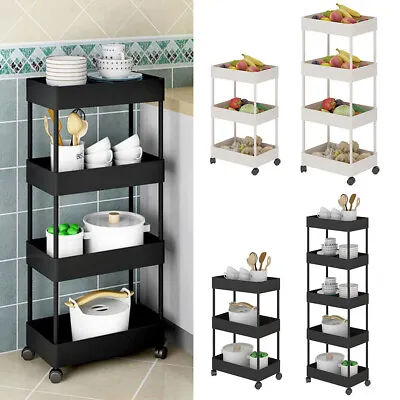 3/4/5Tiers Slim Storage Rack Slide Out Beauty Salon Trolley Shelf Cart On Wheels • £17.95