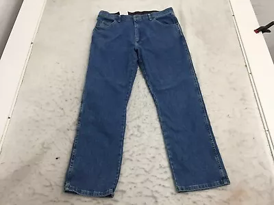 NEW Wrangler Jeans Mens 38 X 32 Regular Fit Elastic Waist Blue Pockets Denim • $15.19