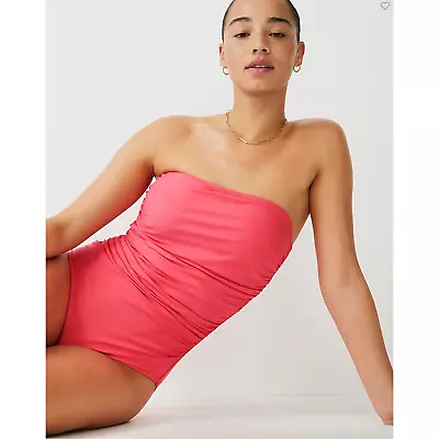 NWT J. Crew Ruched Bandeau One Piece Swim Suit 4 Pink Papaya J.Crew BC115 • $55.30