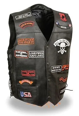 EVENT LEATHER BLACK MOTORCYCLE LEATHER VEST FOR MEN'S W/ 23 PATCHES - USAFT • $61