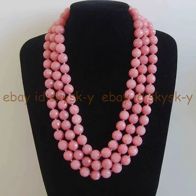 10mm Faceted Pink Morganite Round Gemstone Beaded Necklace Long 52 Inch • $11.69