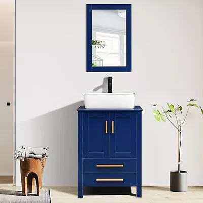 24  Bathroom Vanity Sink With Faucet Drain FreeStanding Blue Cabinet With Basin • $299.98