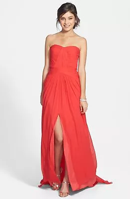 Aidan By Aidan Mattox Strapless Chiffon Gown Sz 4 Bright Red • $107.20