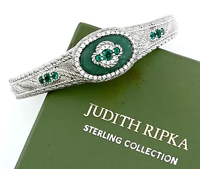 JUDITH RIPKA Sterling Silver AVENTURINE~QUARTZ & DIAMONIQUE Cuff Bracelet~NEW! • $150