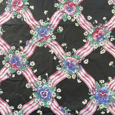 Vintage Joan Kessler Florals And Ribbons Polished Cotton Fabric By The Half Yard • $6