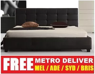 Milan Double Queen Or King Size Black White Pu Leather Wooden Bed Frame • $219