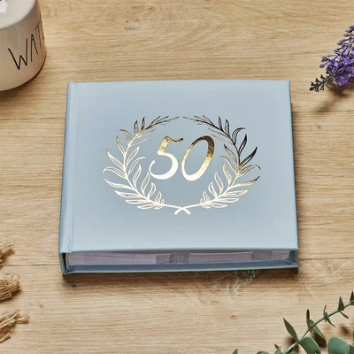 50th Birthday Blue Photo Album Gold Laurel Wreath • £15.99