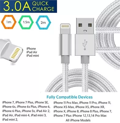 USB Charger For IPhone FAST CHARGE Data Cable IPad IPod 8 7 5 6 X XS XR 11 12 13 • £2.49