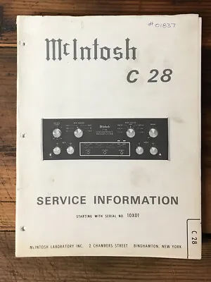 McIntosh C-28 C28 Preamp / Preamplifier Service Manual *Original* #2 • $34.97