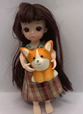 BJD Mini 6” Girl Doll 1/8  Brown Hair Small Unknown Brand Ball Jointed Plastic F • $20