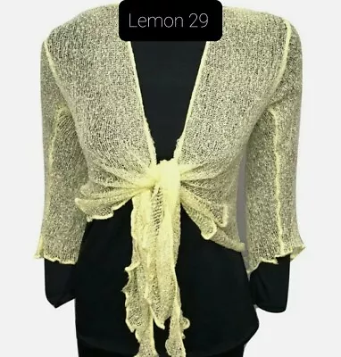 £8.99 • Buy Womens Ladies Bali One Size Tie Up Stretch  Net Shrug Cardigan Lemon29 Colour
