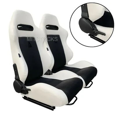 2 X Tanaka White & Black Racing Seats Reclinable + Sliders Fit For Volkswagen ** • $286.43