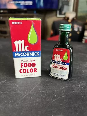 Vintage Partially Full McCormick Spices Bottle & Box Green Food Color • $9.99