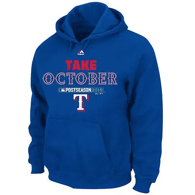 NEW Mens Majestic MLB Texas Rangers Take October Postseason 2015 Blue Hoodie • $23.99