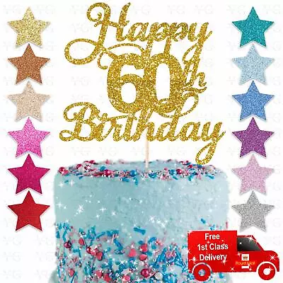 Happy 60th Birthday Cake Topper Sixty Daughter Son Sister Brother Glitter • £2.75