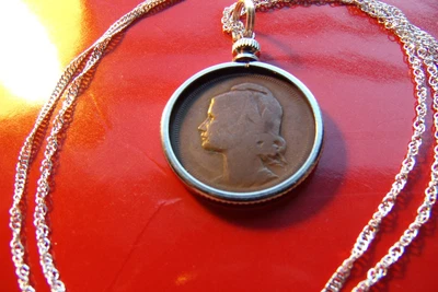 $70.39 • Buy 1924-1925  Portuguese Maiden Coin Pendant On A 18  925 Italian Silver Wavy Chain
