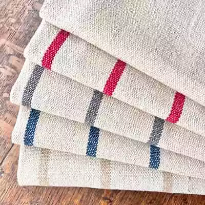 Thick FRENCH Linen Look Stripe/Plain Fabric. 145 Cm Wide  Price Per 1/2 Metre • £13.50