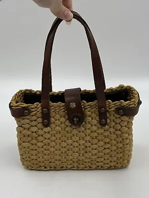 John Romain Vintage Straw Shoulder  Bag Woven Seagrass Basket Leather Straps • $94