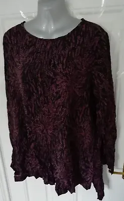 Yong Kim Ladies Size 14 Black Purple Floral Crinkle Long Lagenlook Blouse Top • £23.99