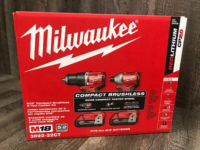 SEALED Milwaukee M18 Compact Brushless Drill Driver 2 Tool Combo Kit 3692-22CT • $204.95