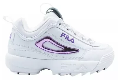 NEW Wmn's SZ 8 FILA Disruptor II Lavender Metallic Accent 5FM00702-141 WHITE. • $37.44