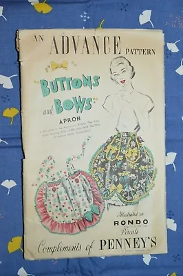 Advance Sewing Pattern 5423 Womens Apron Buttons Bows Vintage 50s Complete • $20