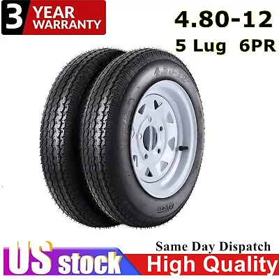 2pcs Trailer Tires And Rims 4.80-12 4.80x12 6 Ply LRB 5 Lug White Spoke Wheel • $99.79