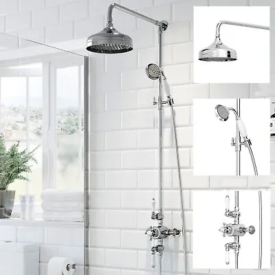 £199 • Buy Traditional Chrome Thermostatic Mixer Shower Crosshead Valve With Round Drench
