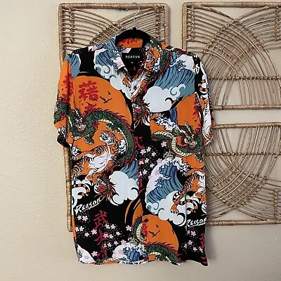 Reason Clothing Clash Tiger Dragon Print Asian Button Down Shirt Men's Sz M READ • $24.99