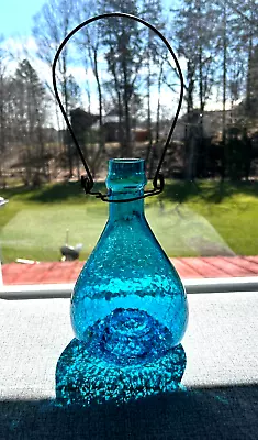 Vintage Blue Crackle Glass Hanging Fly Bee Catcher 8  • $42