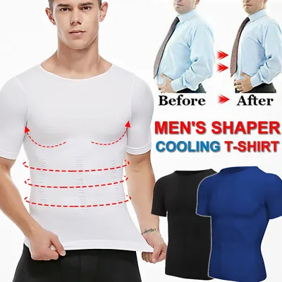 Men's Body Shaper Toning T-Shirt Ultra Durable Vest Compression Tank Tops Tee UK • £12.79
