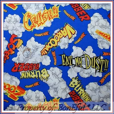 BonEful Fabric FQ Cotton Quilt Blue Super Hero Lg Race Car Hot Wheel Boy Cartoon • $6.84
