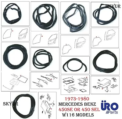 Mercedes W116 9 Piece Gaskets & Seals Kit For Windshield+Doors+Sunroof+Trunk URO • $389.99